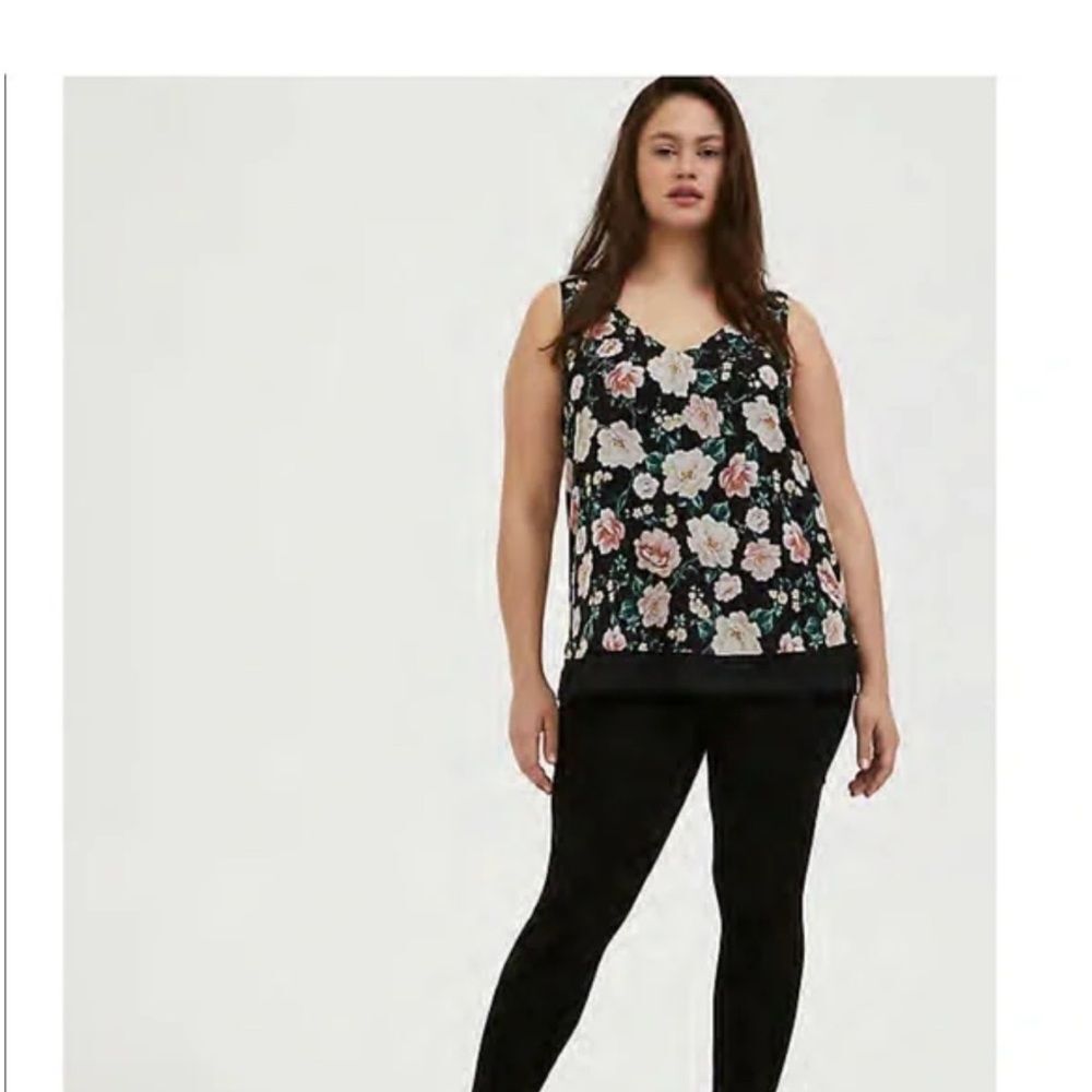 Torrid 'Georgette' black and pink Floral Roses Double Layer Swing Tank Top 3X
